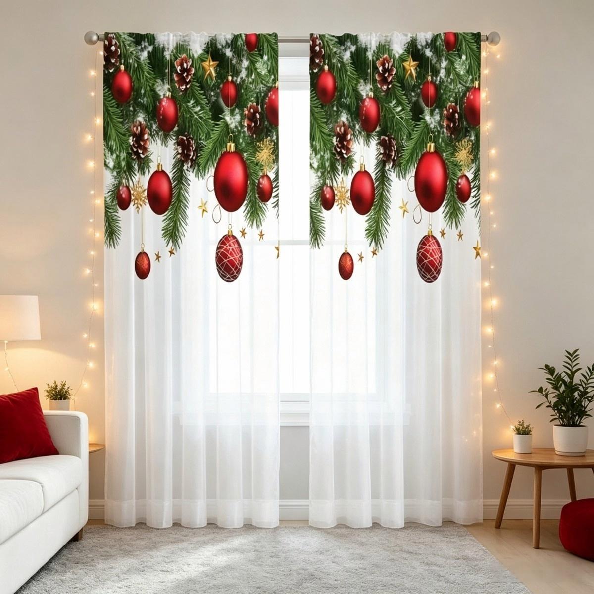 Pine Red Ball Print Sheer Curt - огляд і ціна Curtain Rods